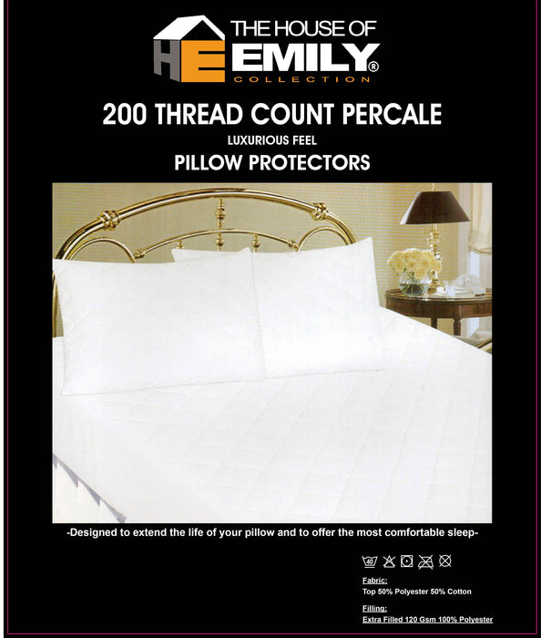 Quilted Pillow Protectors Pack of 2 Diamond Pattern 200 Tc Cover | 3 Sizes