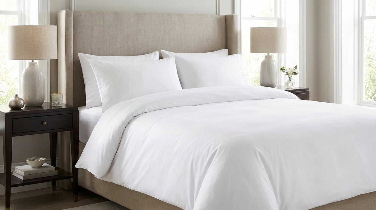 100% Cotton Percale Duvet Cover Sets 400 TC Plain White  | 6 Sizes