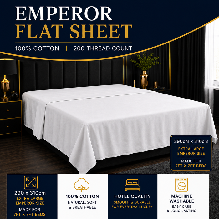 Emperor Size Extra Large Flat Sheet 100% Cotton 200 Tc Plain White