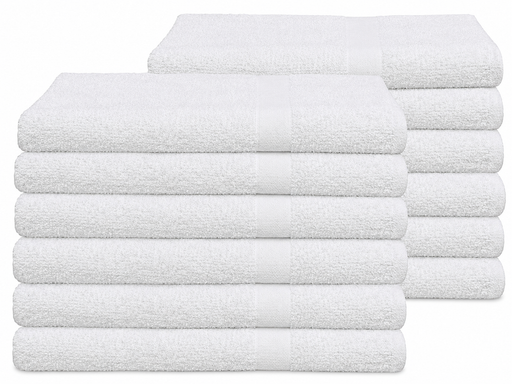 12 White Bath Towels 100% Cotton 320 GSM Thin Lightweight Towels Bulk Pack