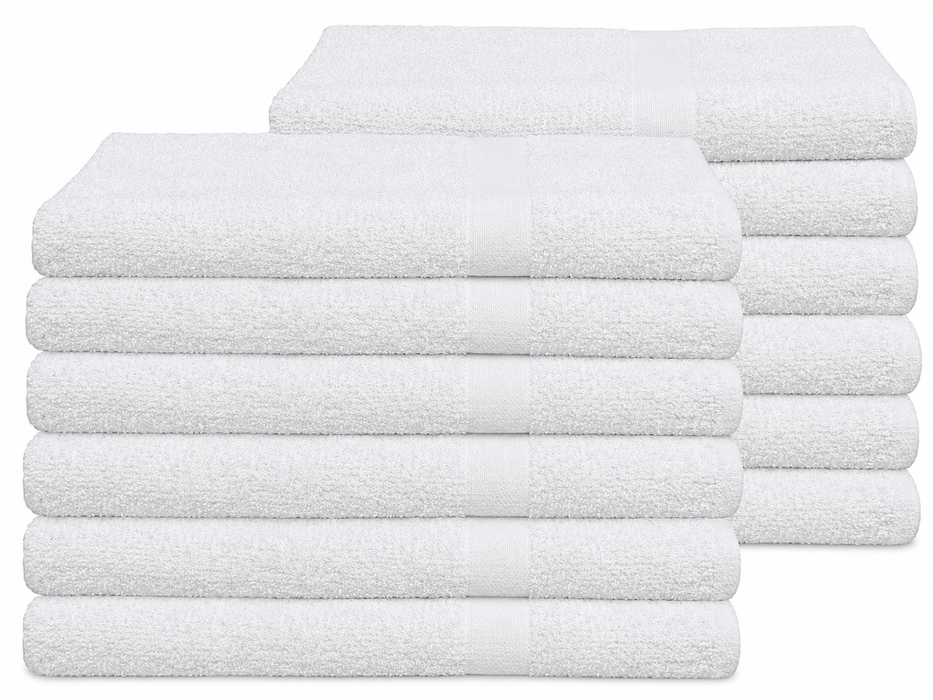 12 White Bath Towels 100% Cotton 320 GSM Thin Lightweight Towels Bulk Pack
