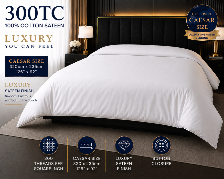 Caesar Duvet Cover 100% Cotton Sateen White 300 Tc