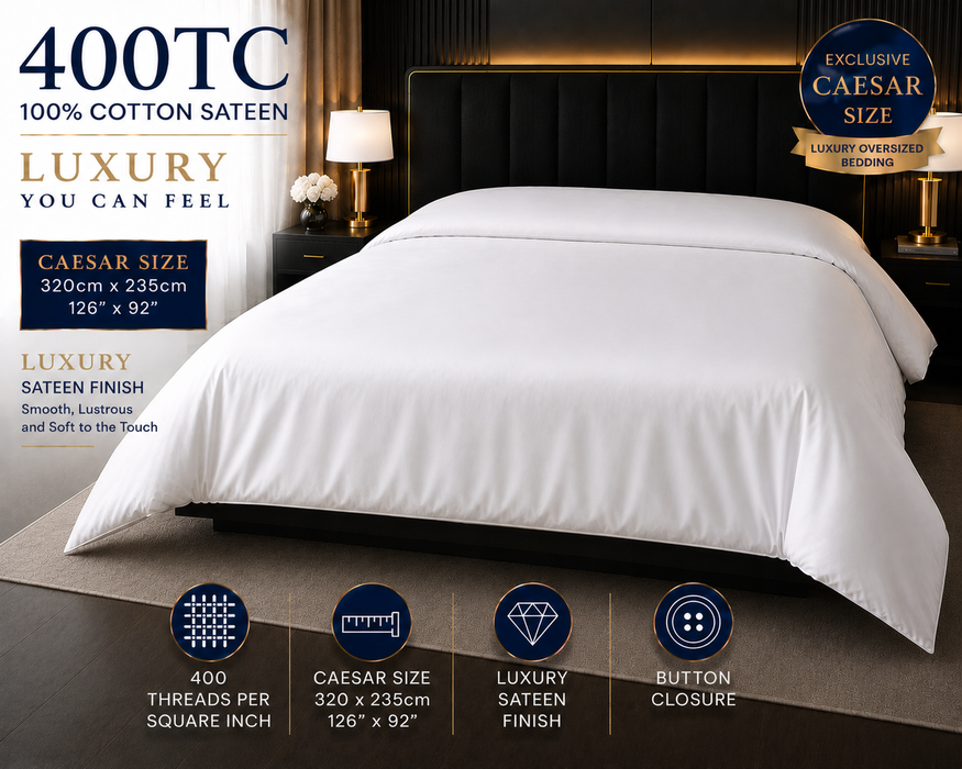 Caesar Duvet Cover 100% Cotton Sateen 400 Thread Count White