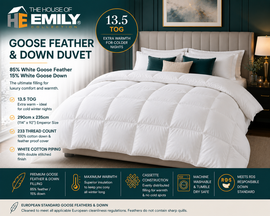 Emperor Duvet 290cm x 235cm. 3 Filling Types. 4.5 tog up to 13.5 tog