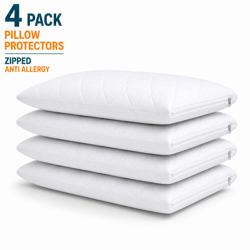 Zipped Pillow Protectors Quilted Anti Allergy Microfibre Soft Touch Fully Enclosed Covers 4 Pack