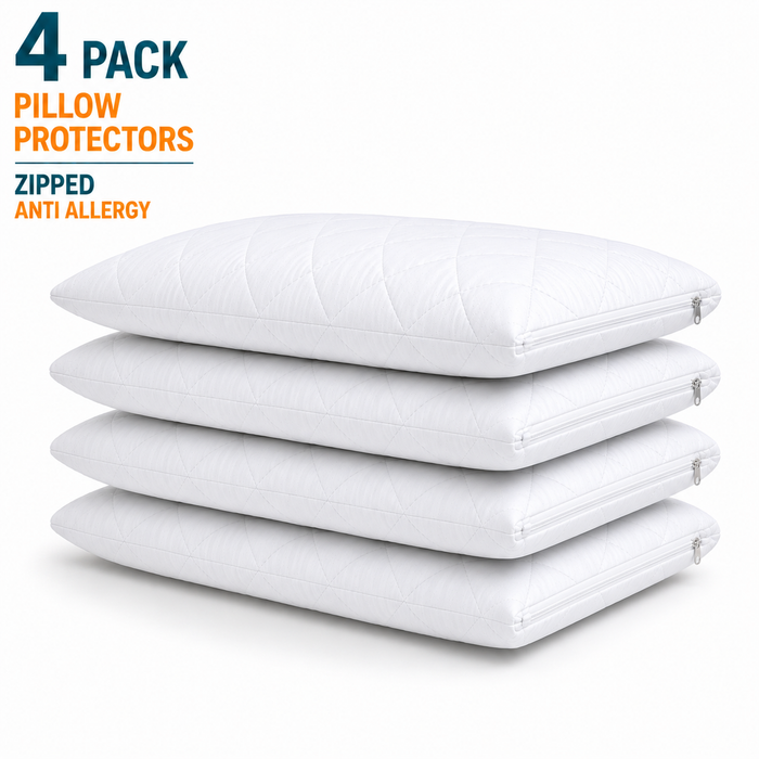 Zipped Pillow Protectors Quilted Anti Allergy Microfibre Soft Touch Fully Enclosed Covers 4 Pack