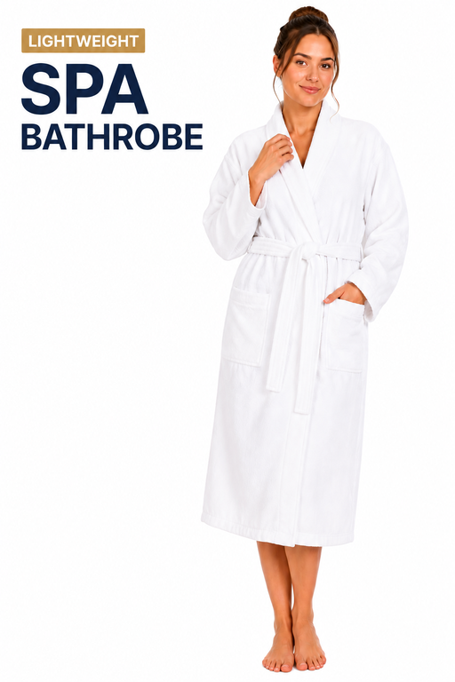 White Spa Bathrobe – Lightweight 300 GSM Velour & Terry Towelling Dressing Gown | Unisex
