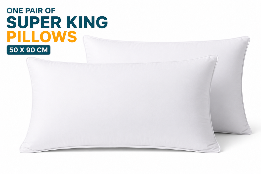 Super King Size Pillows 50 x 90 cm – Microfibre or Goose Feather Fill Large Bed Pillows