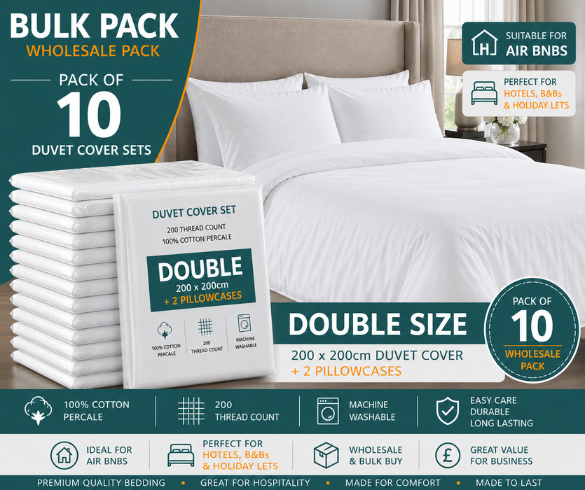 White 100% Cotton Duvet Cover Set Percale 200 Thread Count Bedding Single Double King Super King