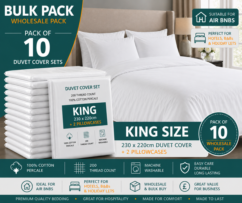 White 100% Cotton Duvet Cover Set Percale 200 Thread Count Bedding Single Double King Super King