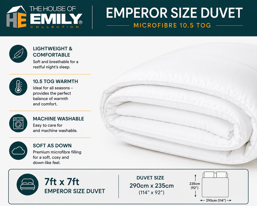 Emperor Duvet 290cm x 235cm. 3 Filling Types. 4.5 tog up to 13.5 tog