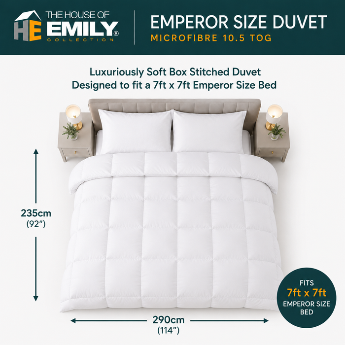 Emperor Duvet 290cm x 235cm. 3 Filling Types. 4.5 tog up to 13.5 tog