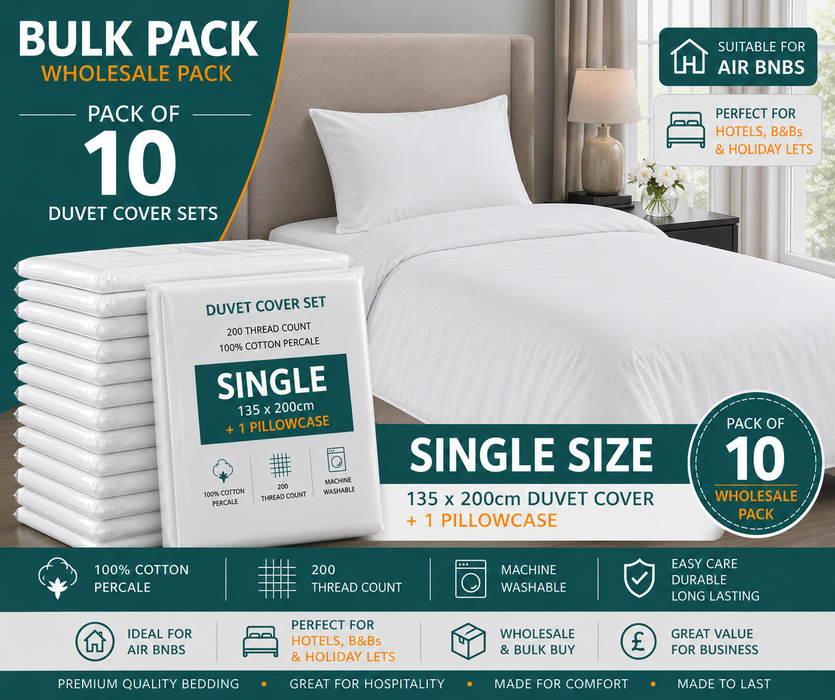 White 100% Cotton Duvet Cover Set Percale 200 Thread Count Bedding Single Double King Super King