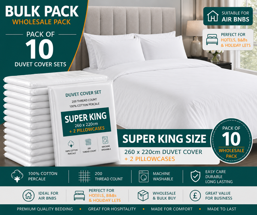 White 100% Cotton Duvet Cover Set Percale 200 Thread Count Bedding Single Double King Super King