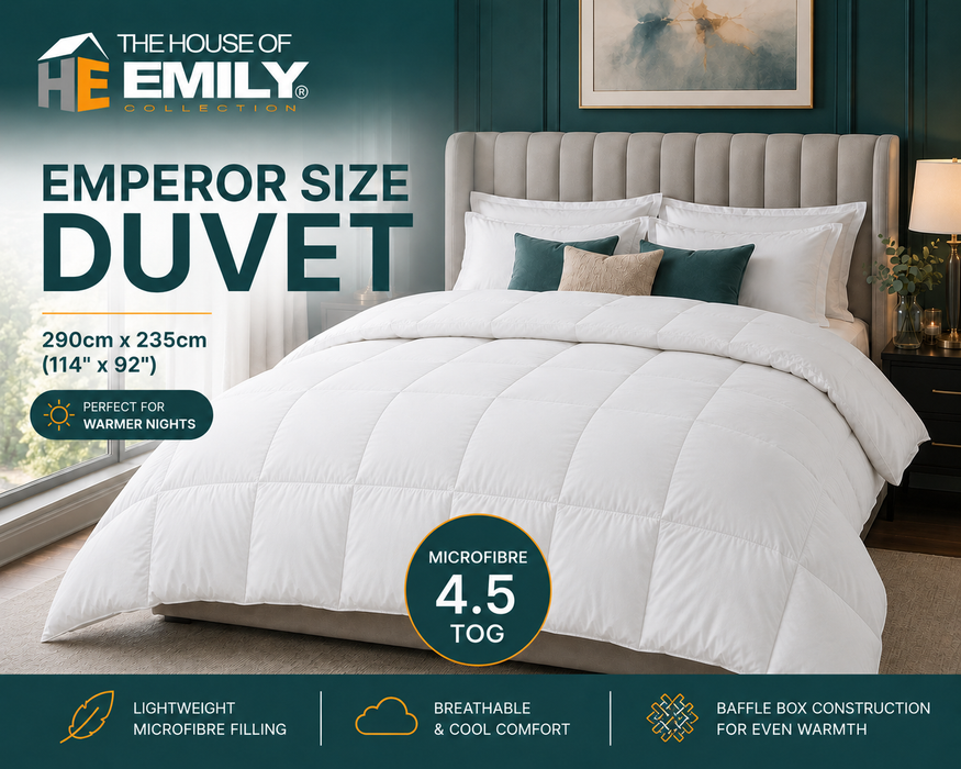 Emperor Duvet 290cm x 235cm. 3 Filling Types. 4.5 tog up to 13.5 tog