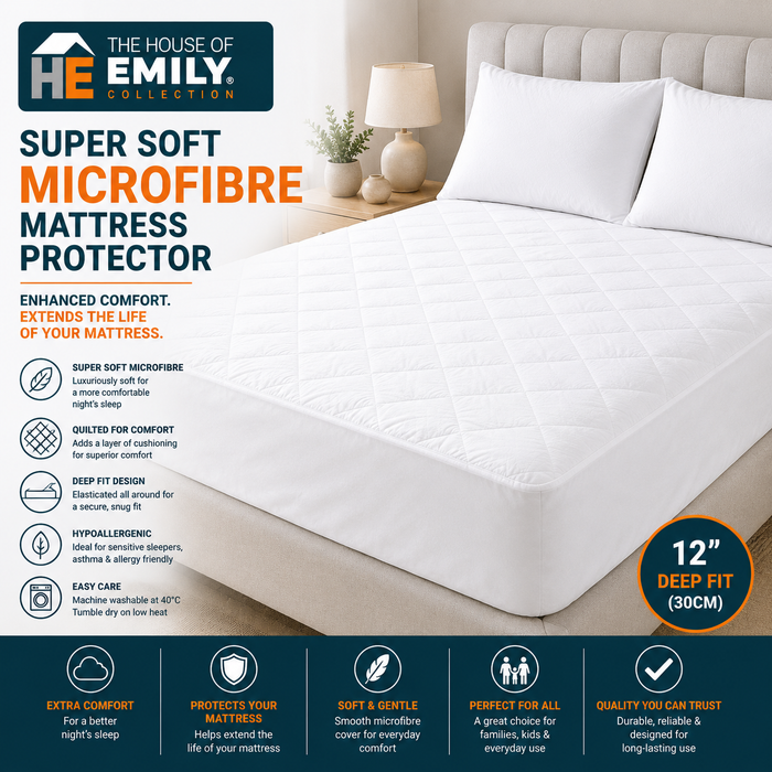 Microfibre Quilted Fitted Mattress Protector – Super Soft, Single to Super King