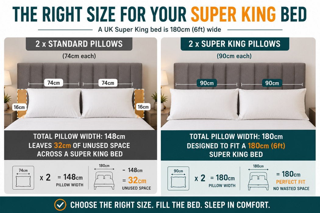 Super King Size Pillows 50 x 90 cm – Microfibre or Goose Feather Fill Large Bed Pillows