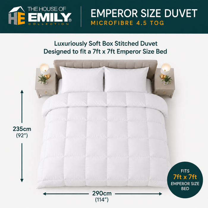 Emperor Duvet 290cm x 235cm. 3 Filling Types. 4.5 tog up to 13.5 tog