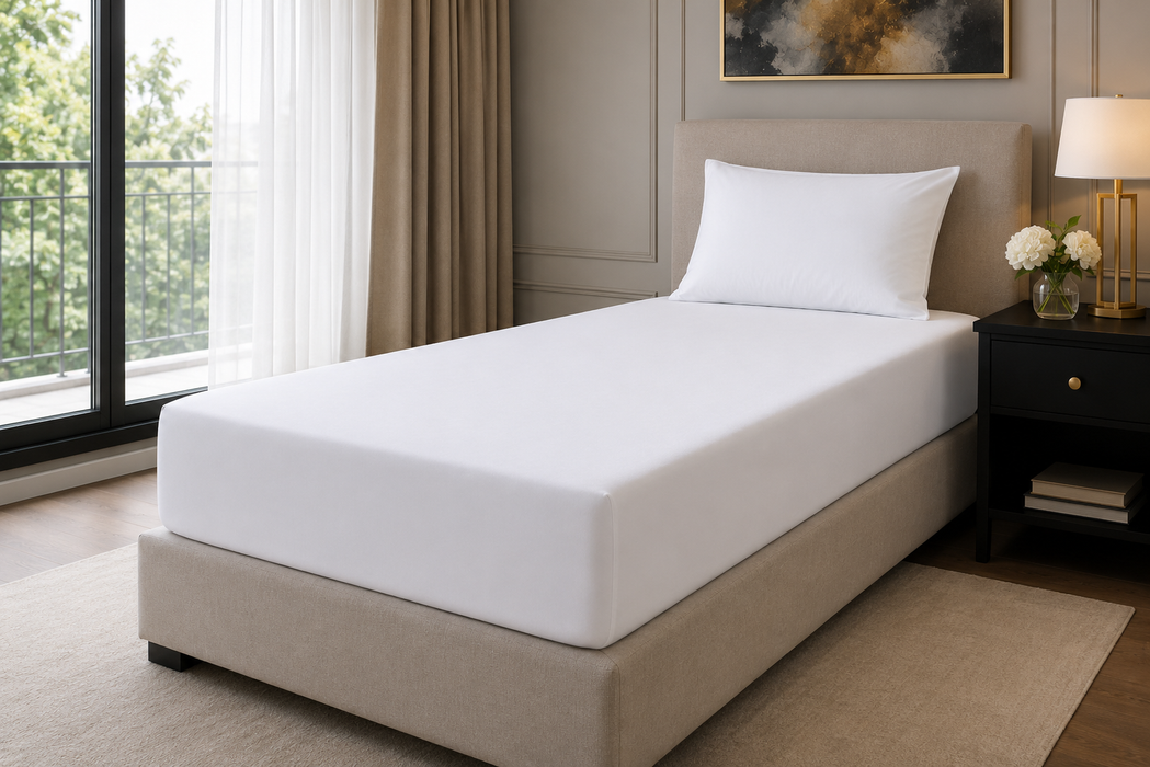 White 100% Cotton Sateen Fitted Sheet 90 x 200cm – 400 TC, 12" Depth, Fully Elasticated