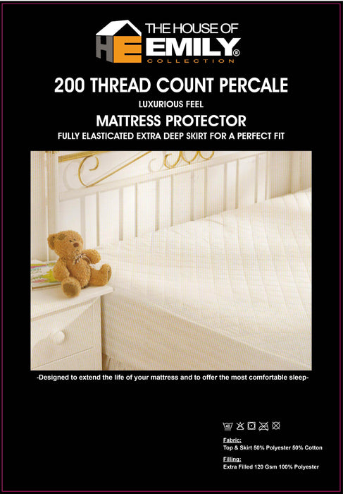 Quilted Mattress Protector Extra Deep Fully Elasticated 200 Tc Cover and Skirt