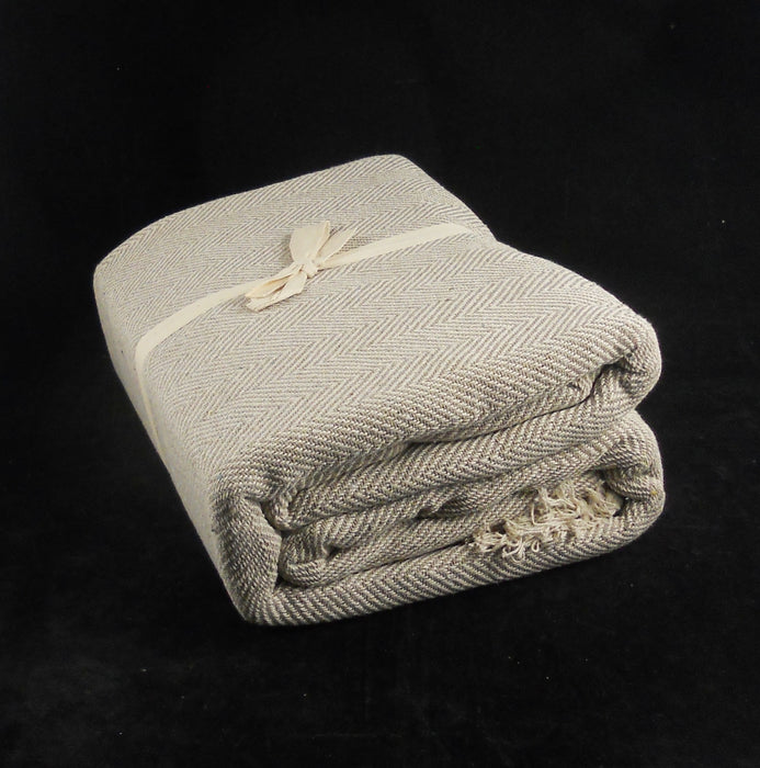Herringbone Throw Blanket 100% Cotton Natural & Beige