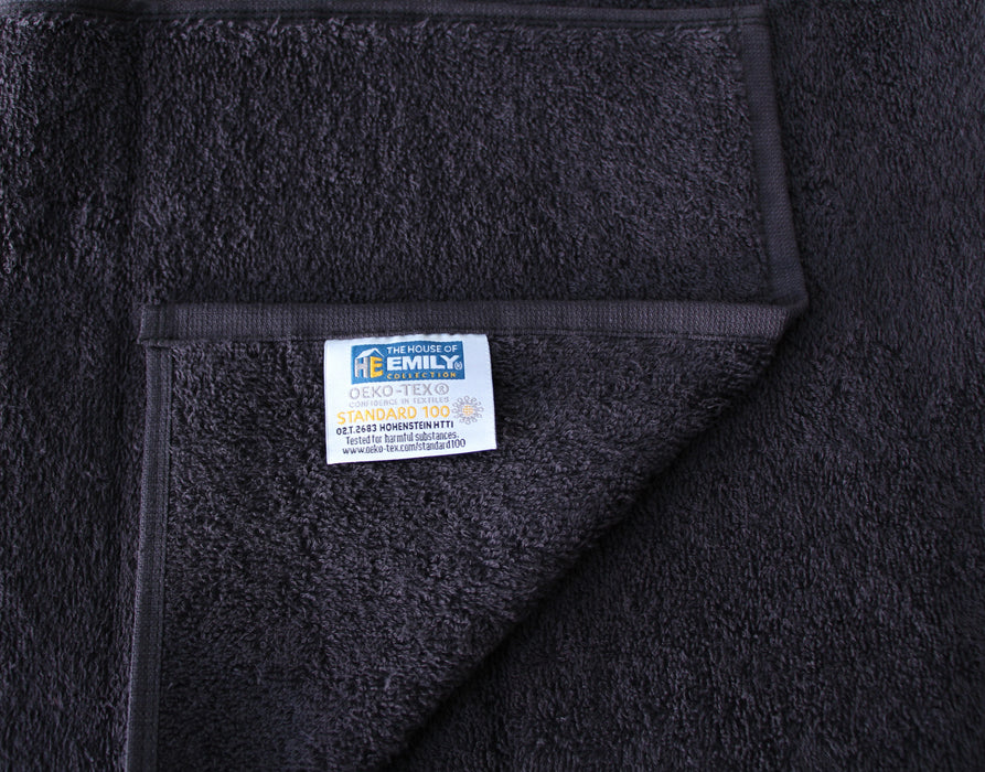 Black Gym Sport Small Hand Guest Towels 30 x 85cm 100% Cotton 450gsm