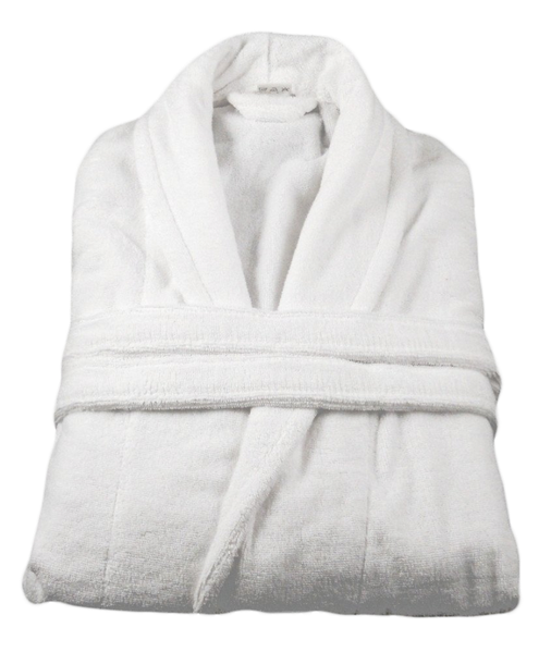 White Velour Bathrobe Spa Dressing Gown - 100% Cotton Inner / 55% Cotton 45% Polyester Outer